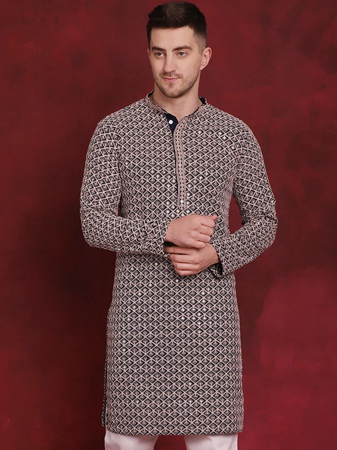 Blue Cotton Solid Indian Wear KO_5005Navy | DesiQlo
