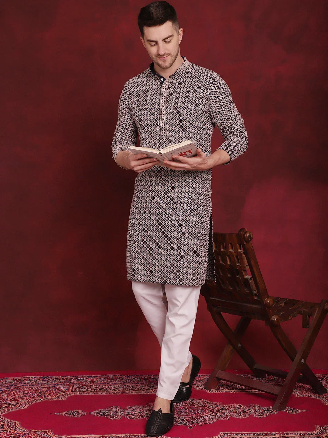 Blue Cotton Solid Indian Wear KO_5005Navy | DesiQlo