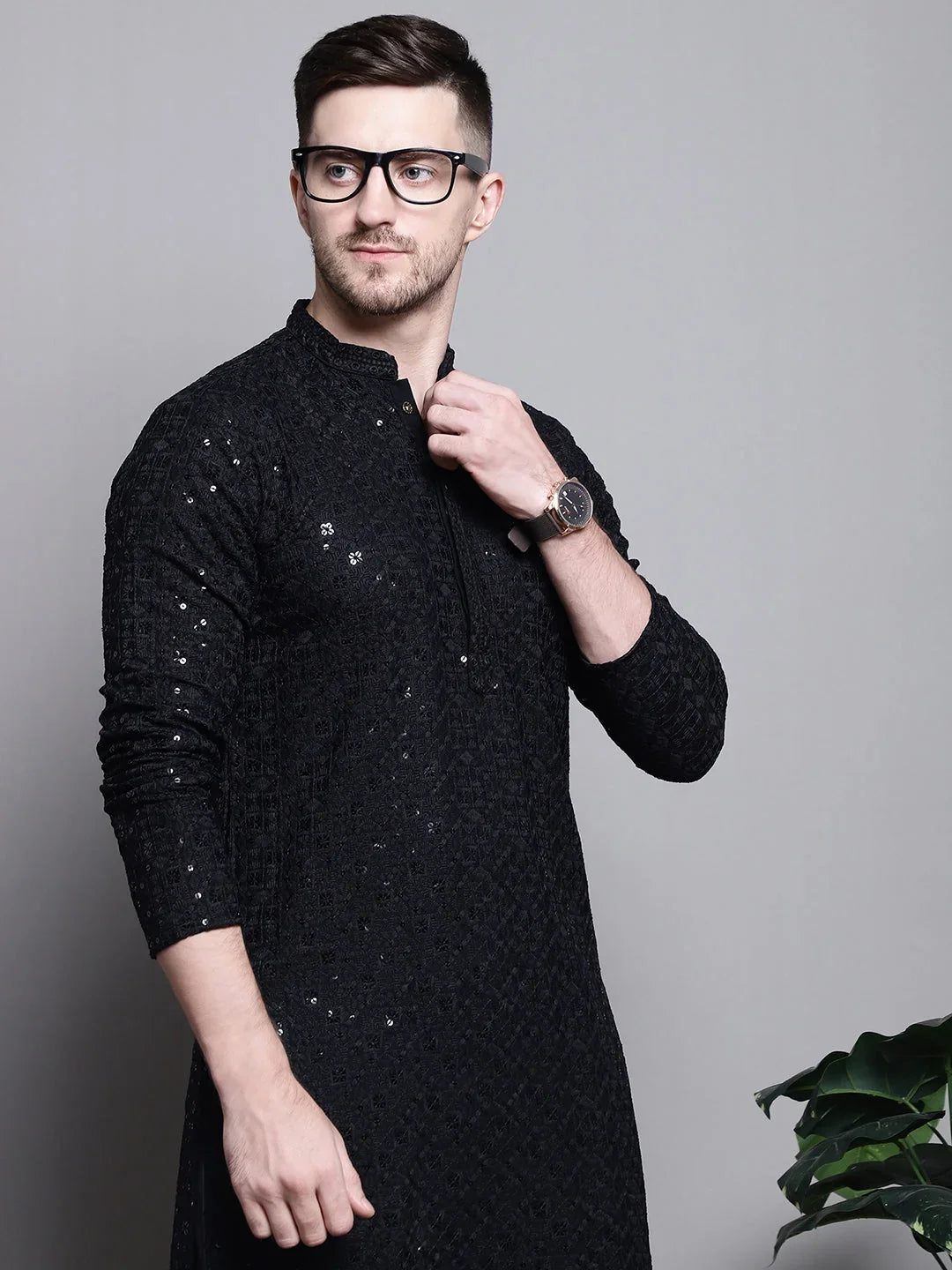 Black Cotton Solid Indian Wear KO_5006Black | DesiQlo