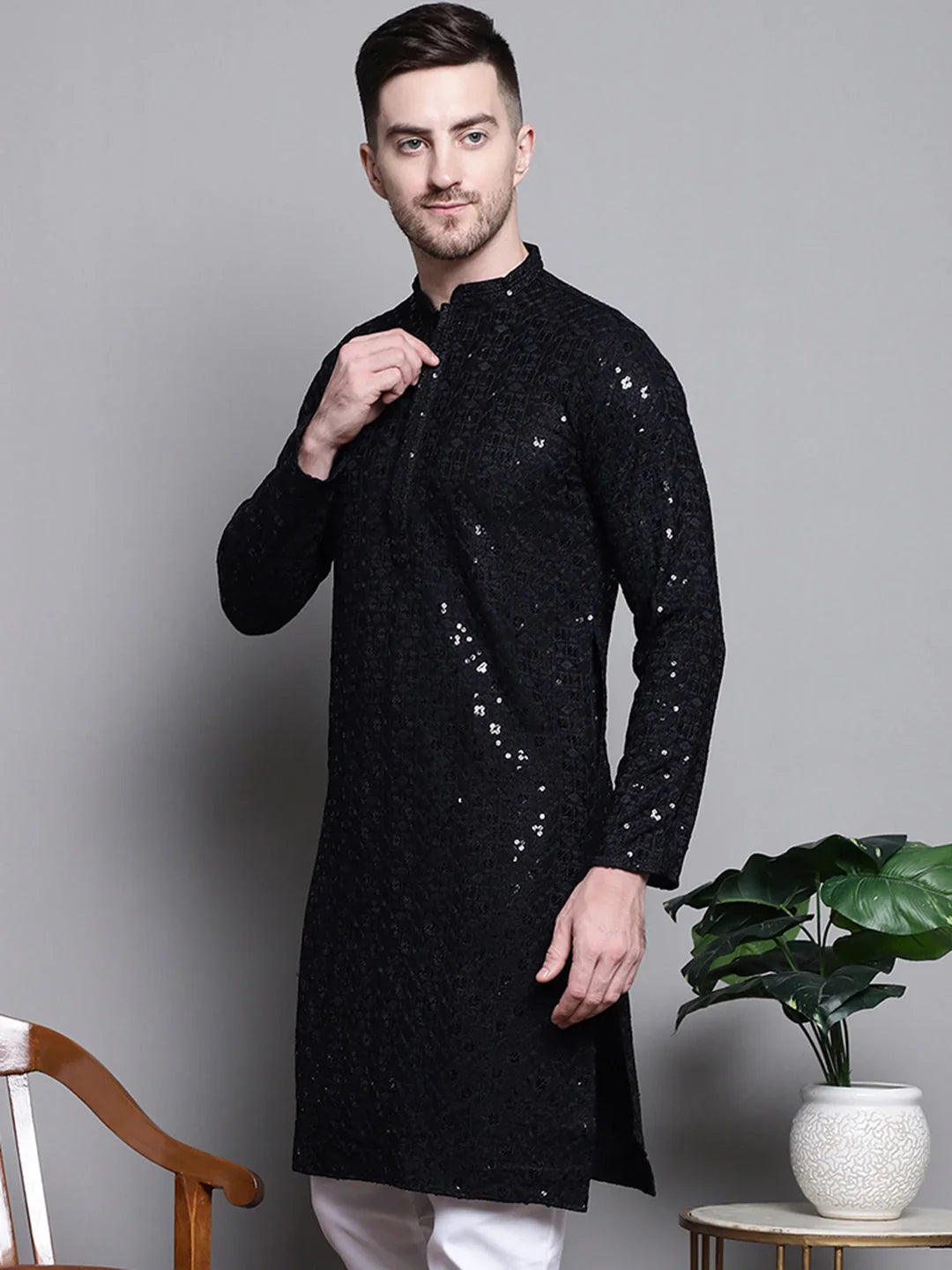 Black Cotton Solid Indian Wear KO_5006Black | DesiQlo