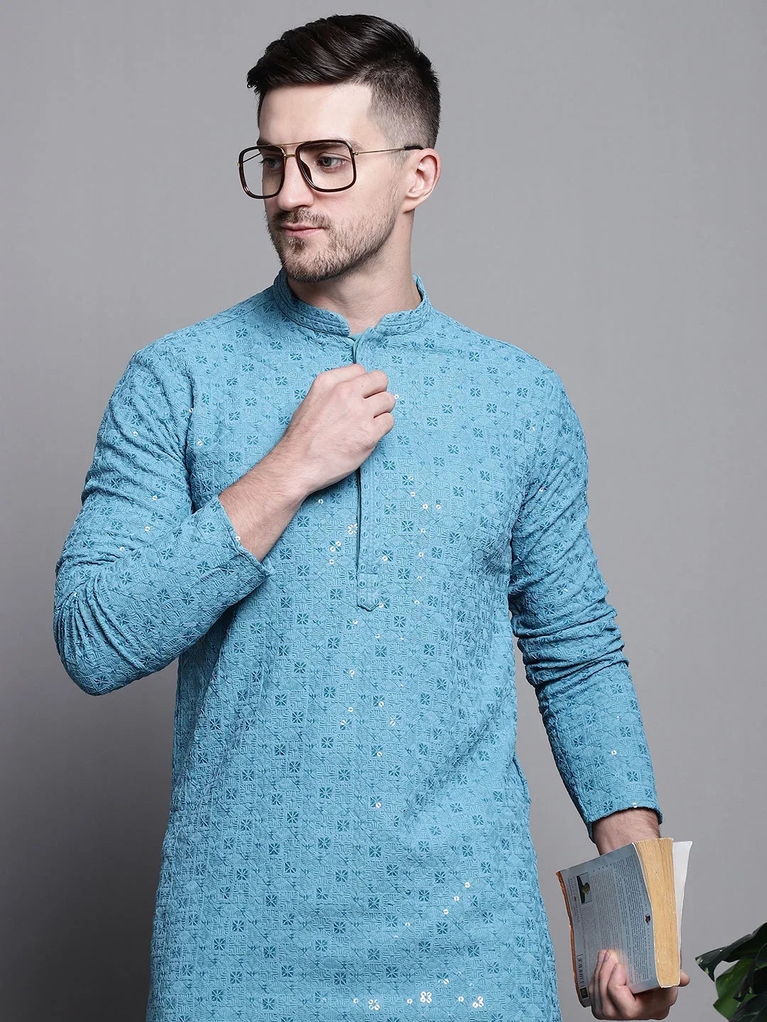 Blue Cotton Solid Indian Wear KO_5006Blue | DesiQlo