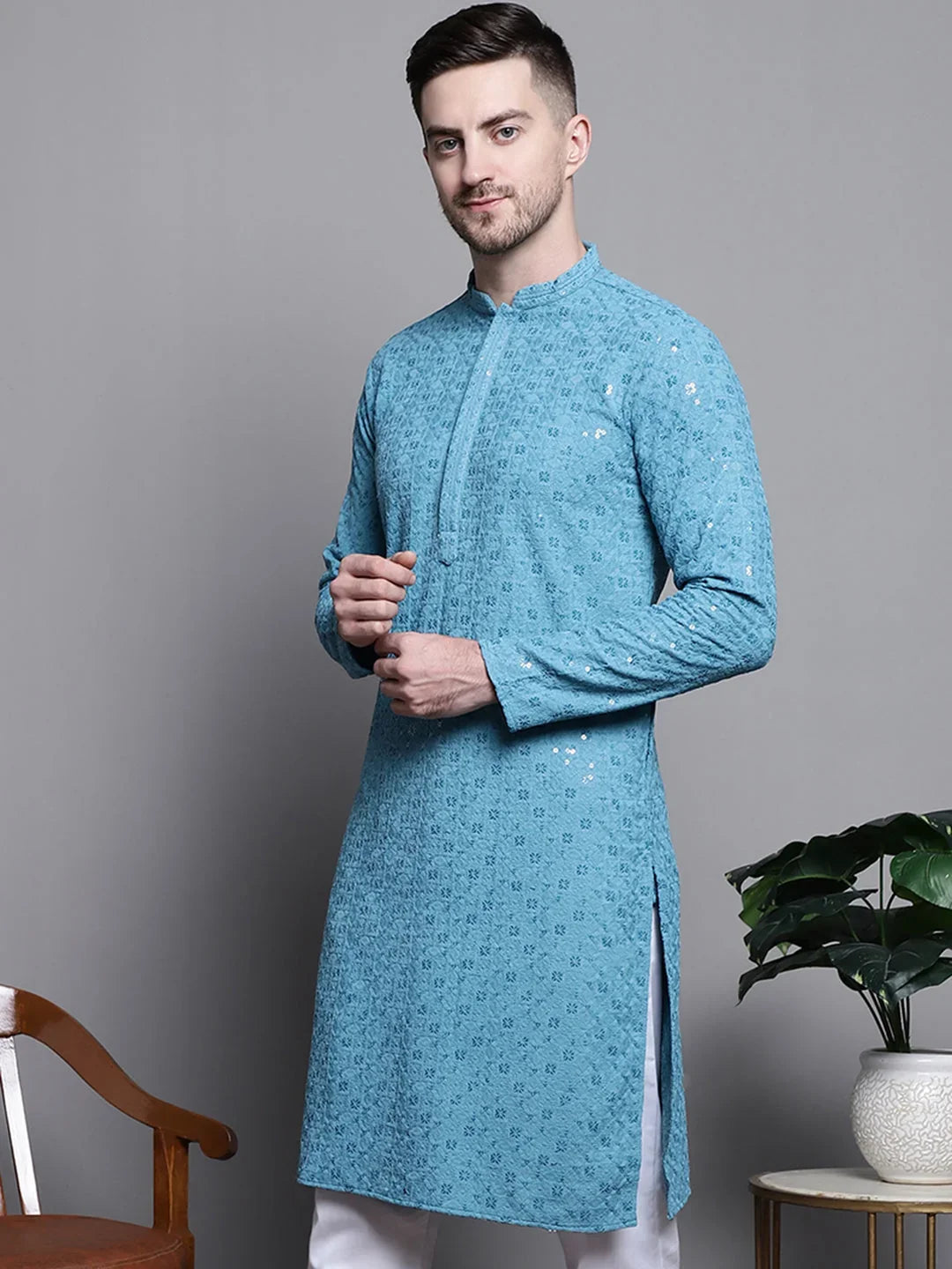 Blue Cotton Solid Indian Wear KO_5006Blue | DesiQlo
