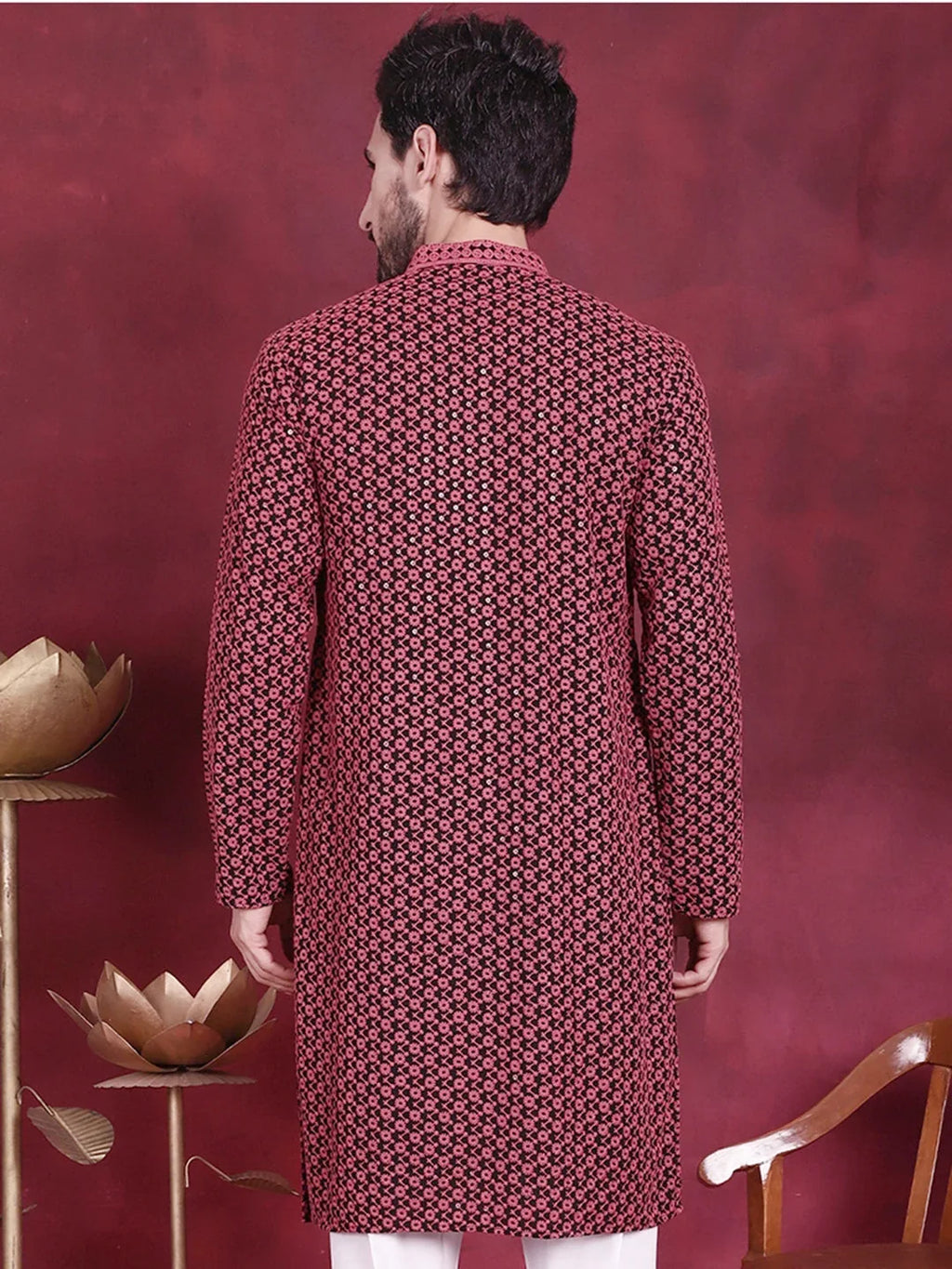 Men's Sequins Embroidered Kurtas ( KO 5013 Magenta )