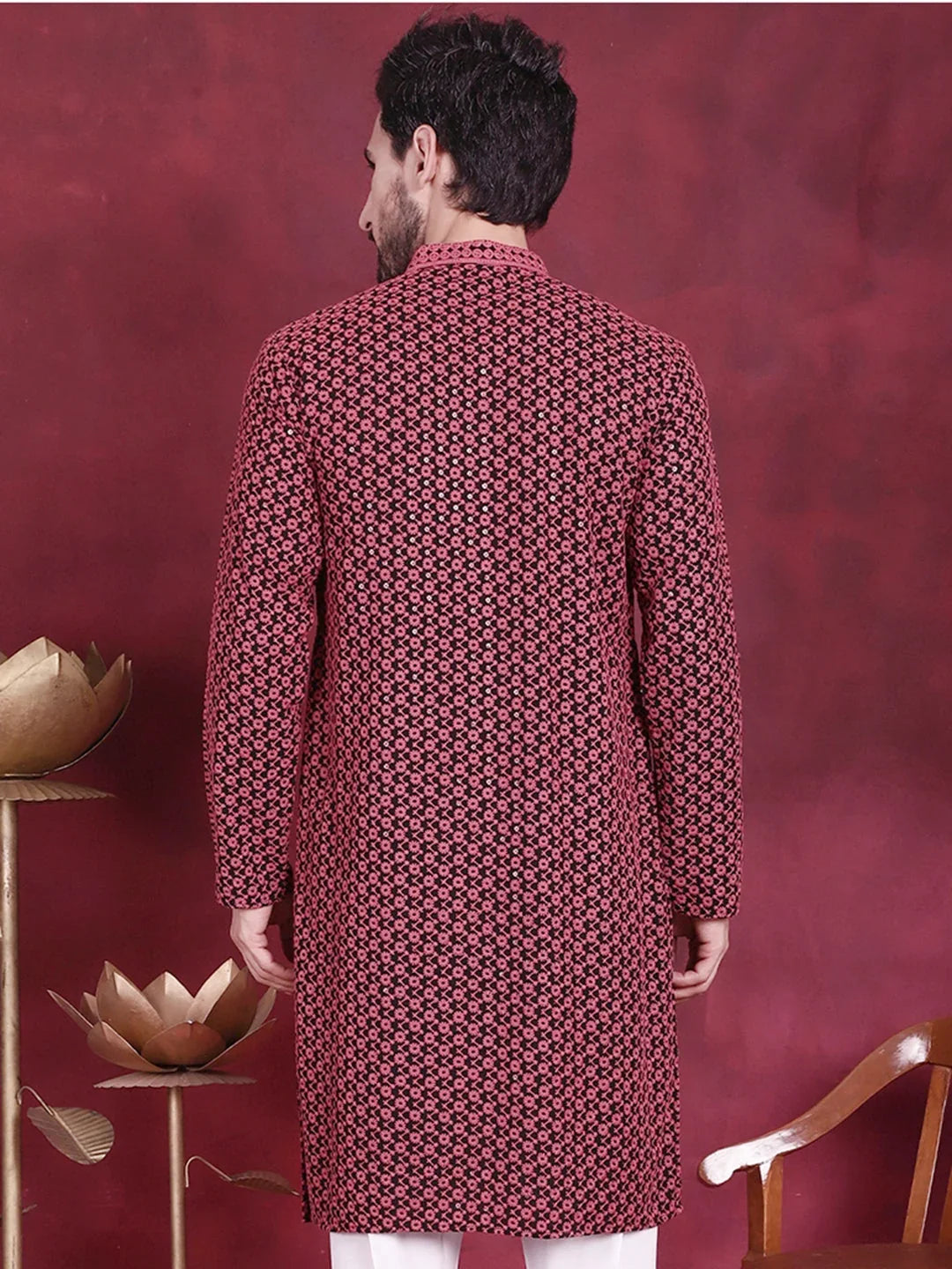 Men's Sequins Embroidered Kurtas ( KO 5013 Magenta )