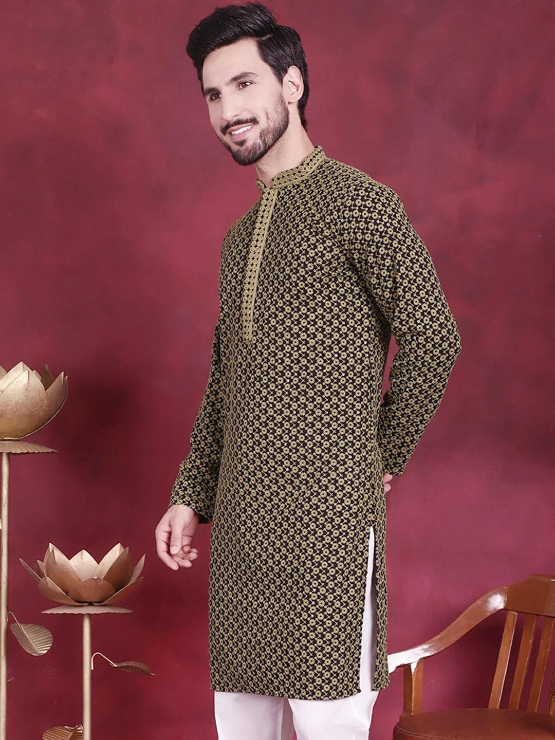 Green Rayon Solid Indian Wear KO_5013Mehndi | DesiQlo