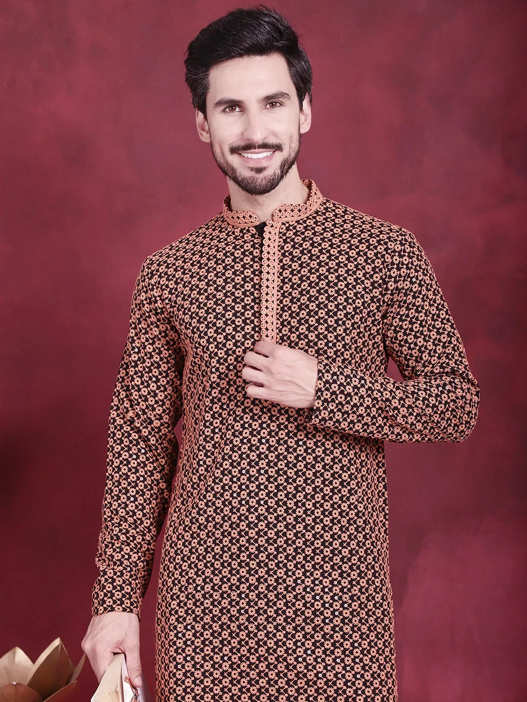 Orange Rayon Solid Indian Wear for Men | DesiQlo India