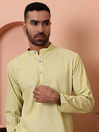 Men's Sequins Embroidered Kurtas-KO-5015Lime