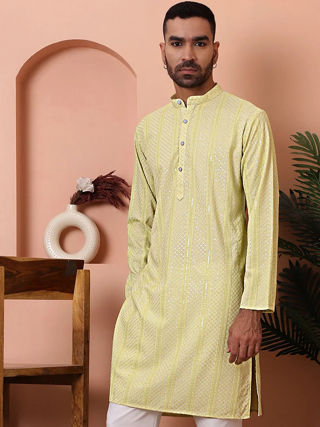 Yellow Rayon Solid Indian Wear KO_5015Lime | DesiQlo