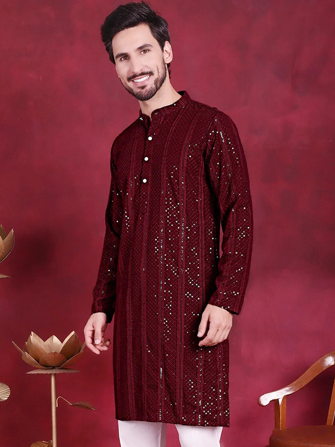Maroon Rayon Solid Indian Wear KO_5015Maroon | DesiQlo