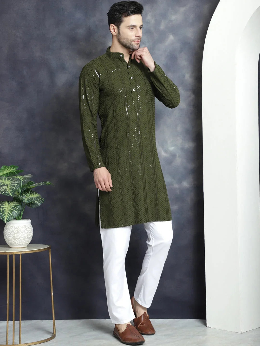 Green Rayon Solid Indian Wear KO_5015Mehndi | DesiQlo