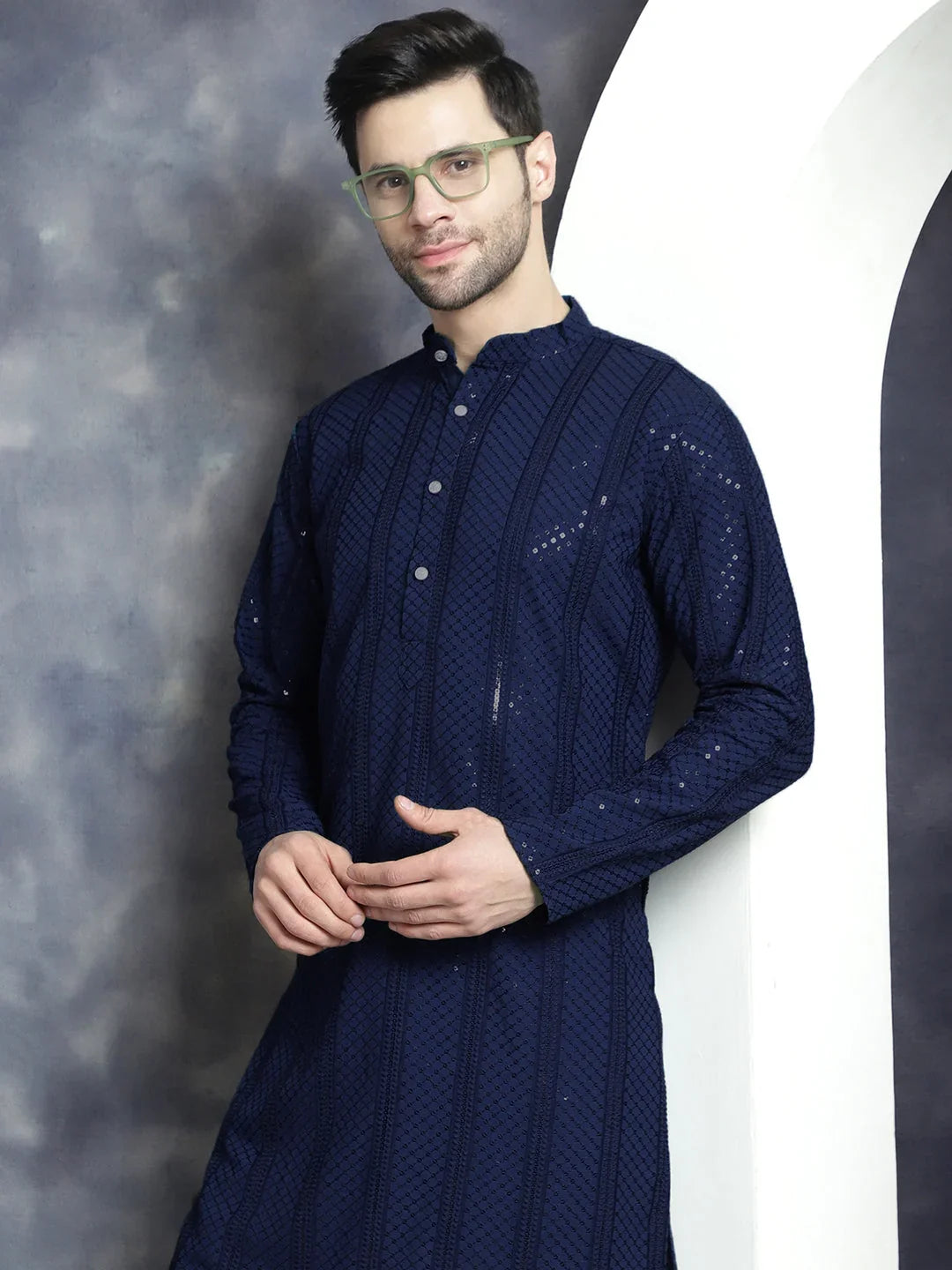 Blue Rayon Solid Indian Wear KO_5015Navy | DesiQlo