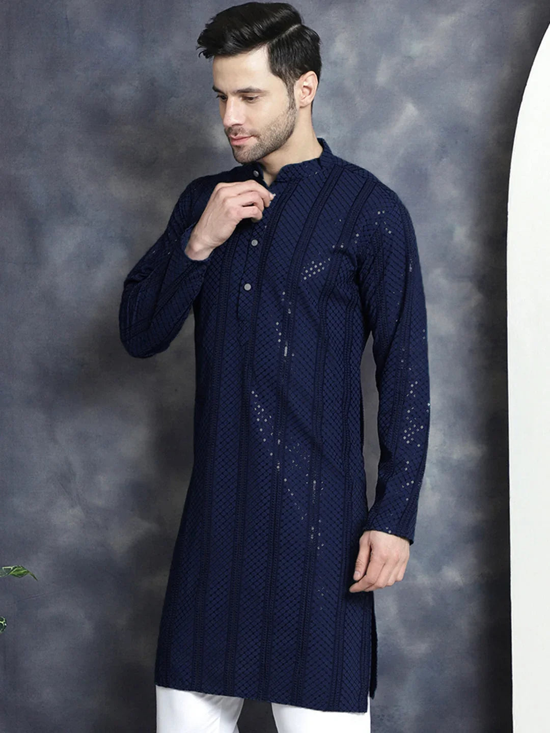 Blue Rayon Solid Indian Wear KO_5015Navy | DesiQlo