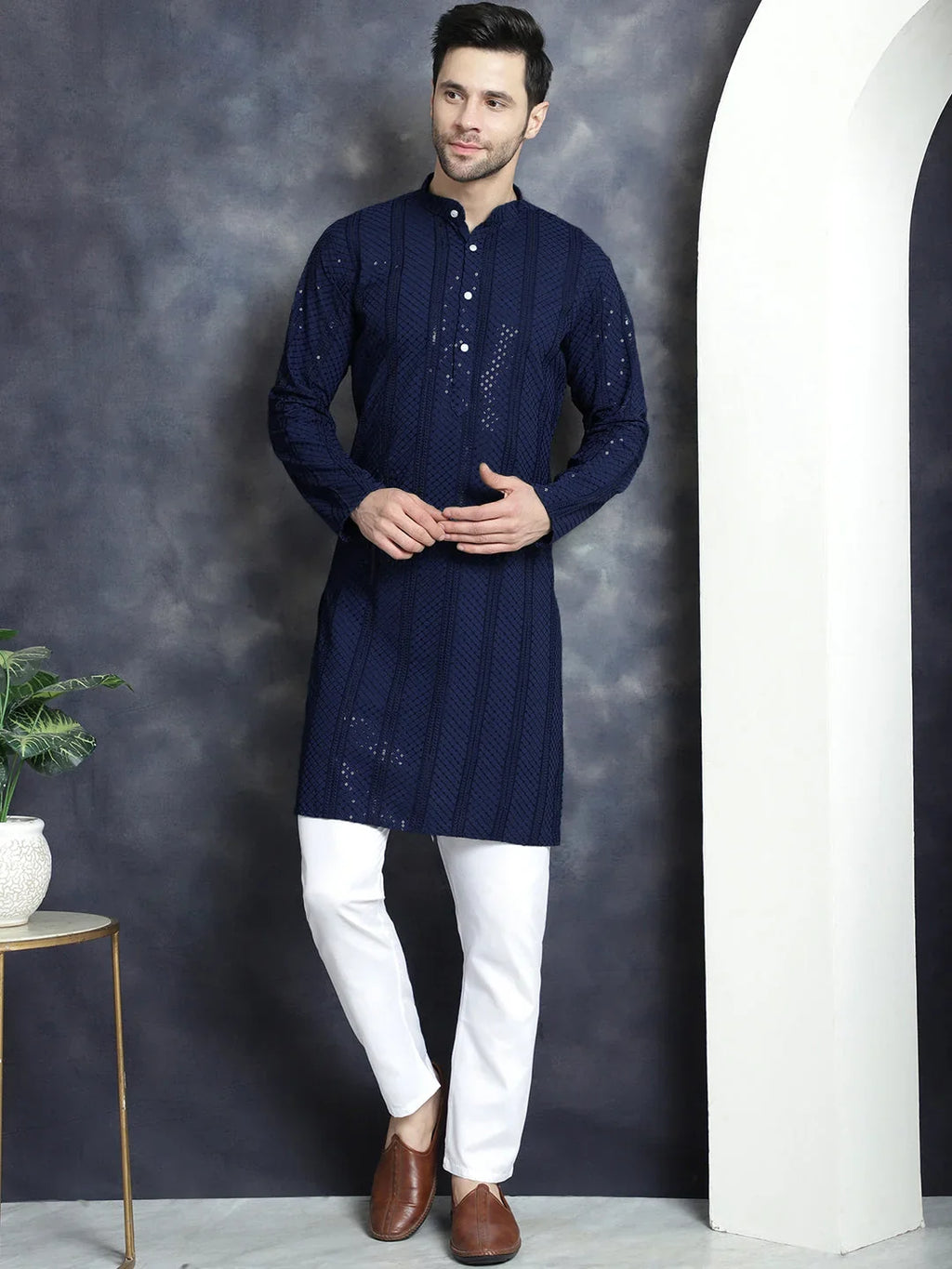 Men's Sequins Chikankari Embroidered Kurtas