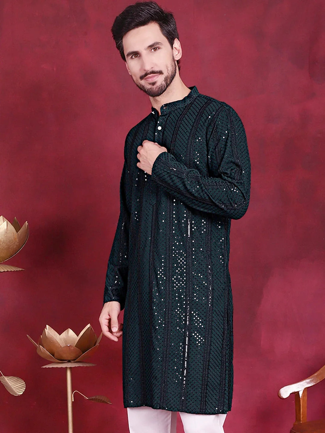 Green Rayon Solid Indian Wear KO_5015Olive | DesiQlo