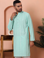 Men's Sequins Embroidered Kurtas-KO-5015Sky