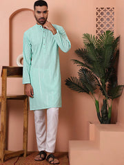 Men's Sequins Embroidered Kurtas-KO-5015Sky