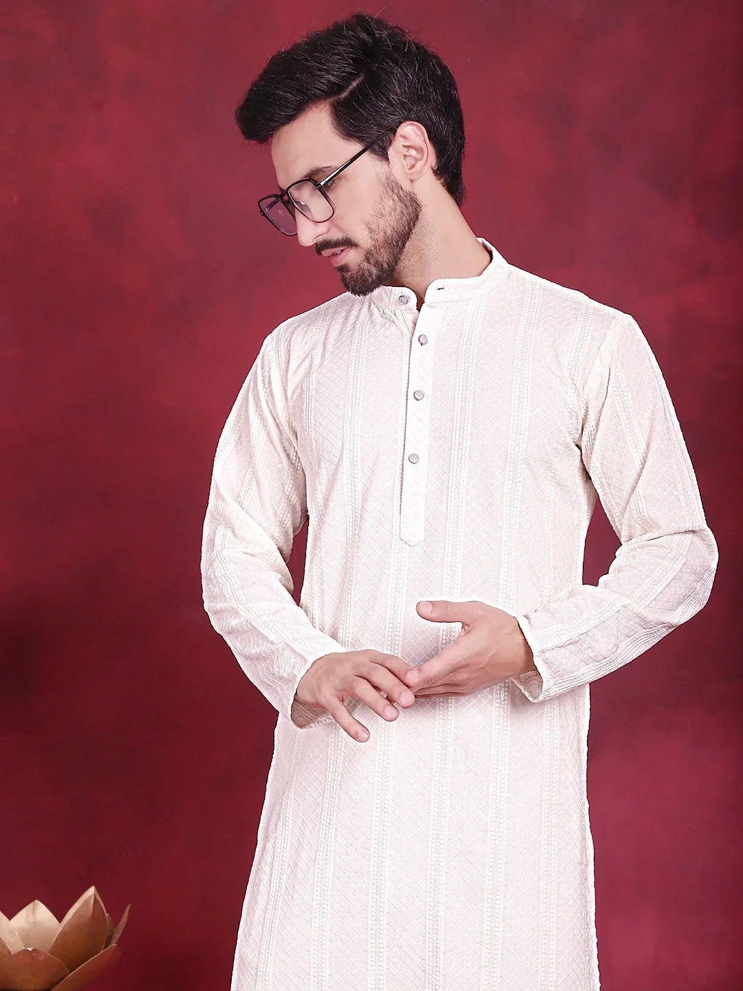 White Rayon Solid Indian Wear for Men | DesiQlo India