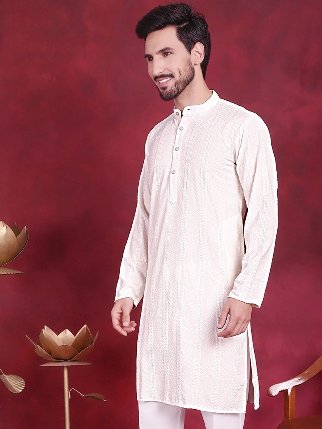 White Rayon Solid Indian Wear for Men | DesiQlo India