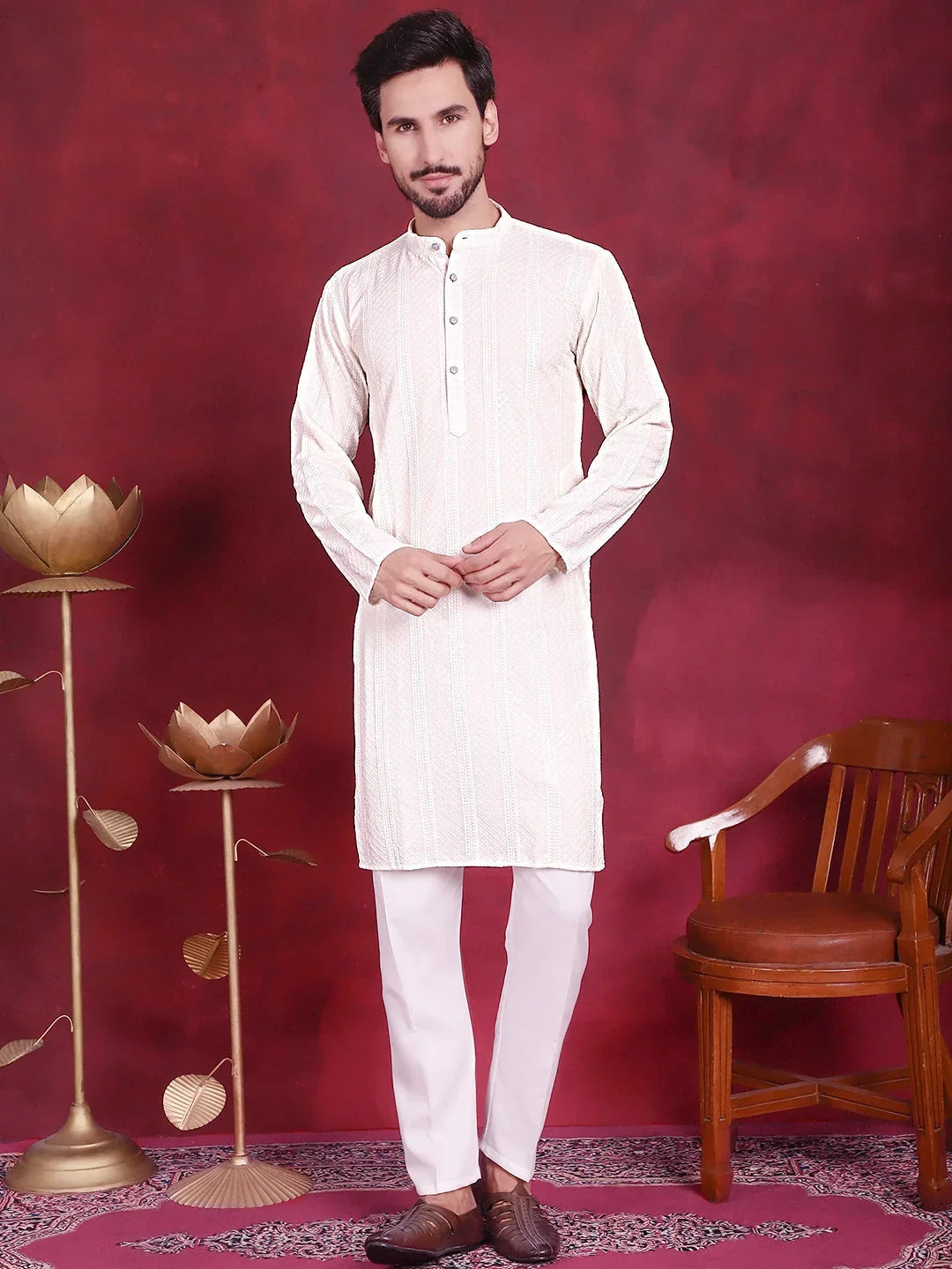 White Rayon Solid Indian Wear for Men | DesiQlo India