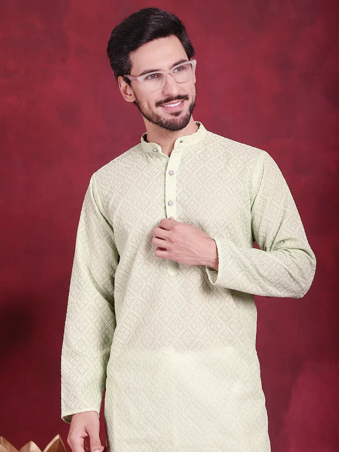Green Polyester Solid Indian Wear for Men | DesiQlo India