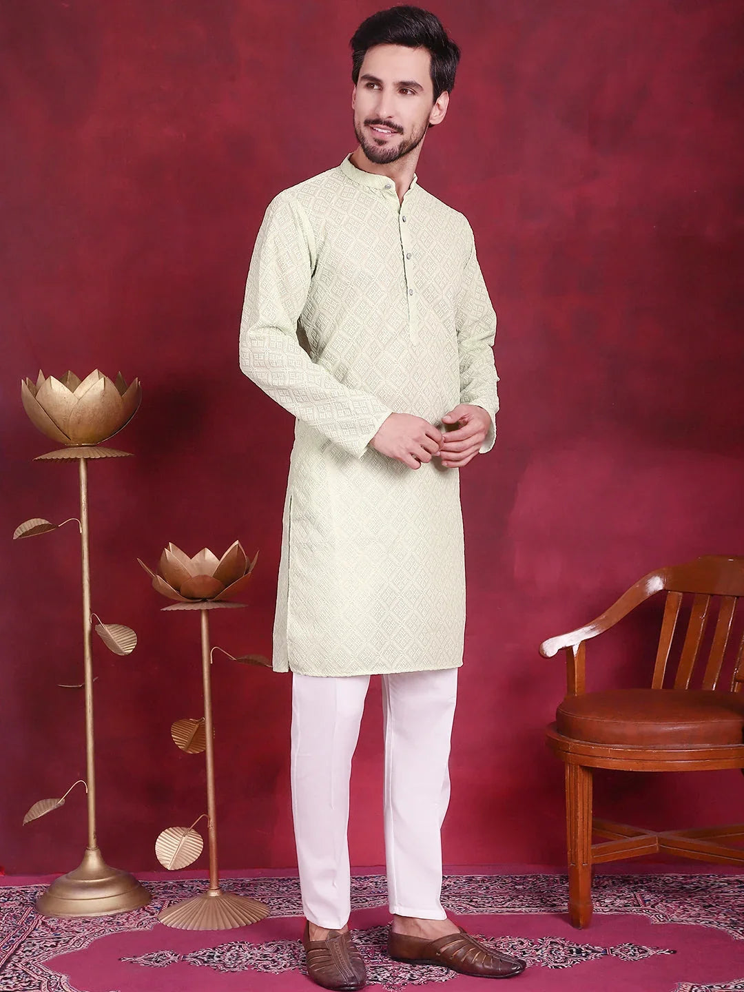Green Polyester Solid Indian Wear for Men | DesiQlo India
