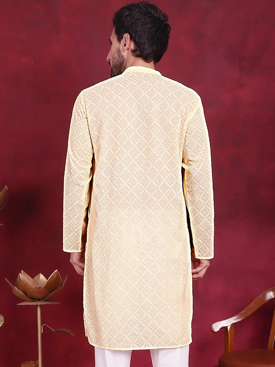 Yellow Polyester Solid Indian Wear for Men | DesiQlo India