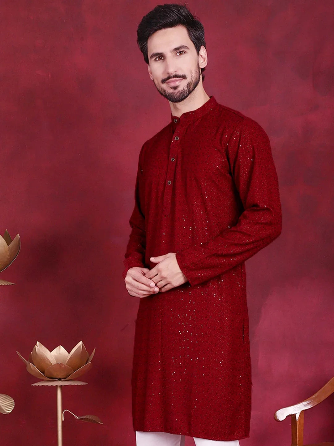 Maroon Rayon Solid Indian Wear for Men | DesiQlo India