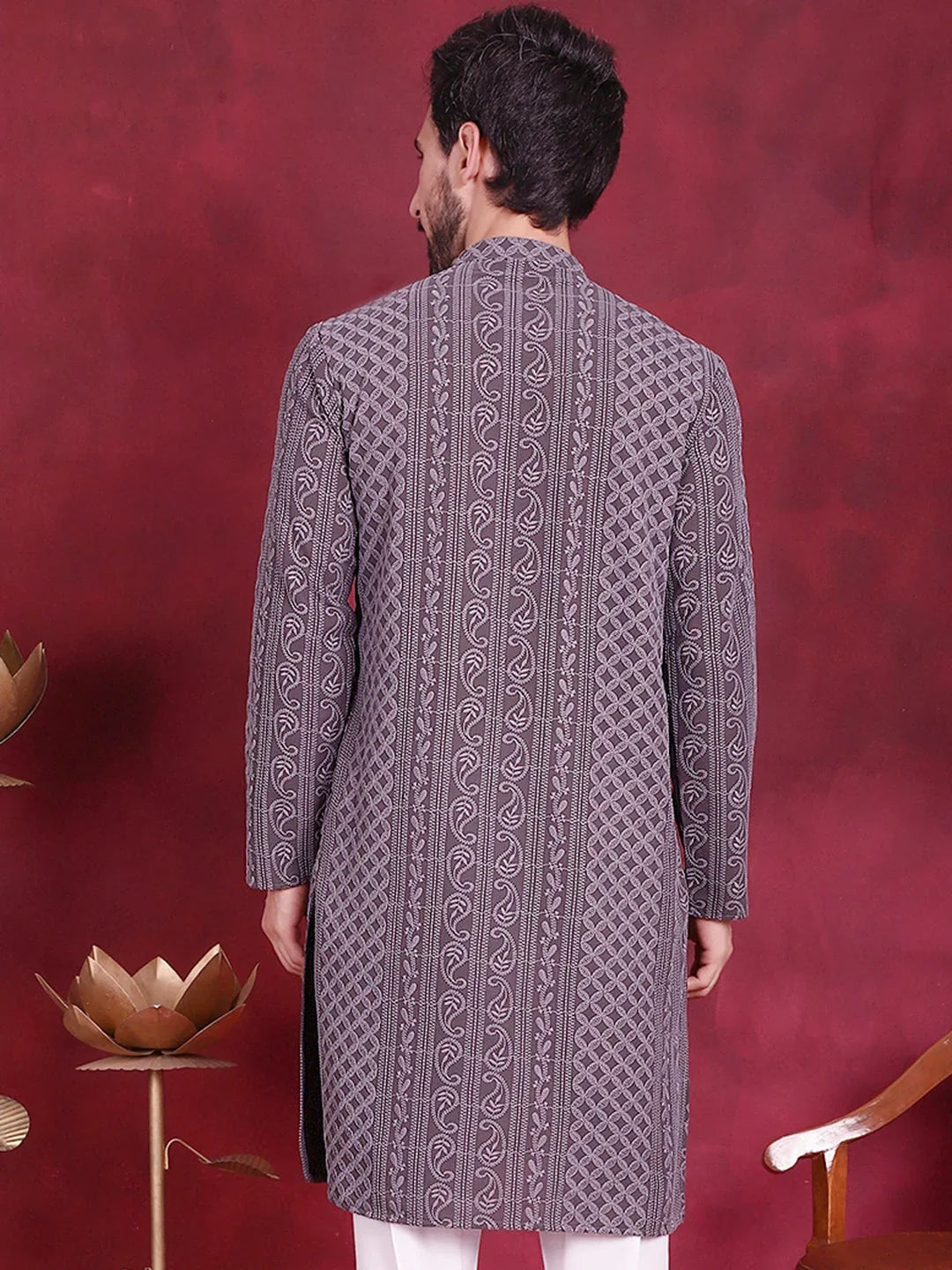 Grey Polyester Solid Indian Wear for Men | DesiQlo India