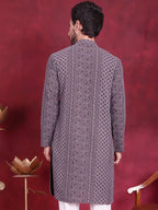 Men's Chikankari Embroidered Kurtas. ( KO 5021 Grey )