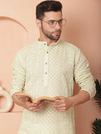 Men's Chikankari Embroidered Kurtas-KO-5021Pista