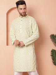 Men's Chikankari Embroidered Kurtas-KO-5021Pista