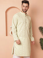 Men's Chikankari Embroidered Kurtas-KO-5021Pista
