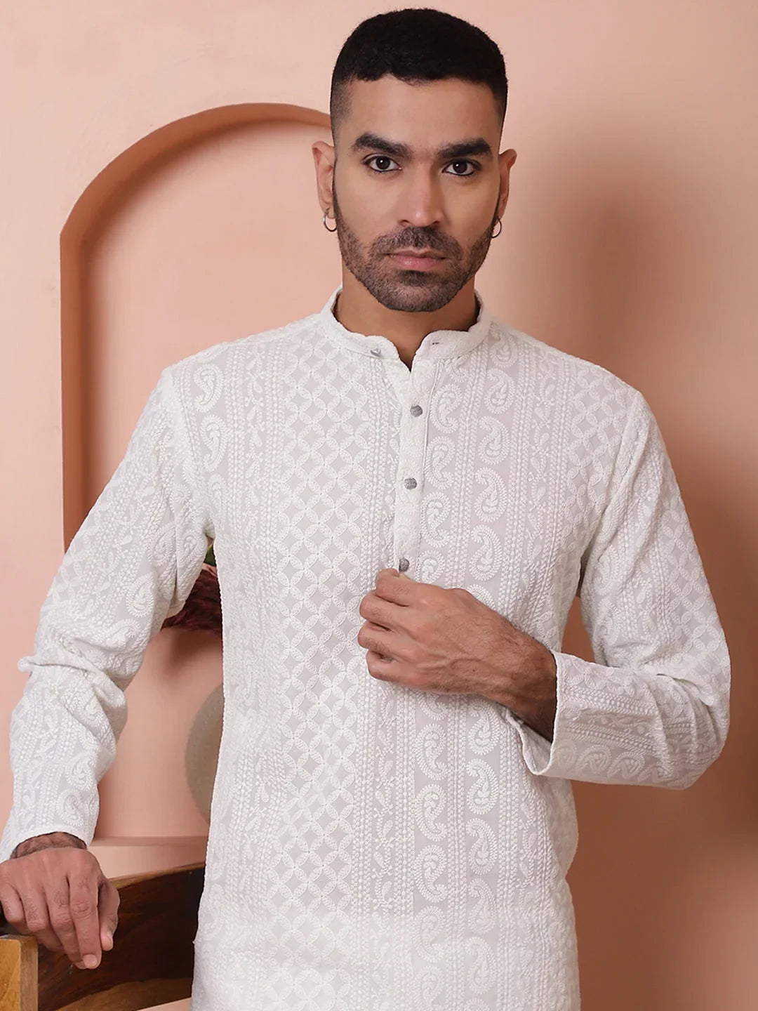 White Polyester Solid Indian Wear KO_5021White | DesiQlo