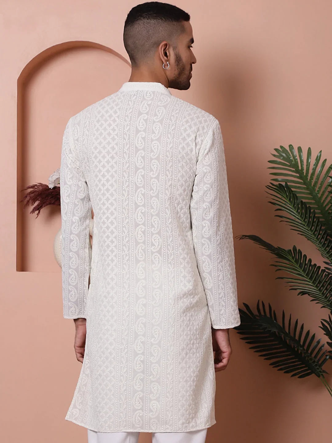 Men's Embroidered Kurtas-KO-5021White