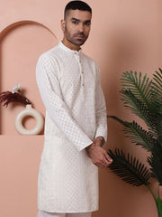 Men's Embroidered Kurtas-KO-5021White
