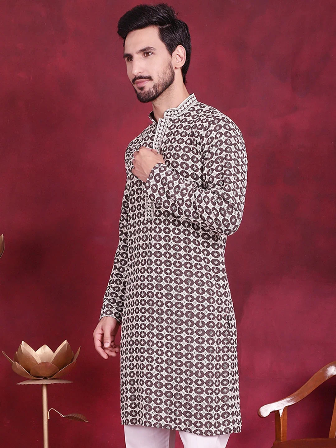 Brown Rayon Solid Indian Wear for Men | DesiQlo India