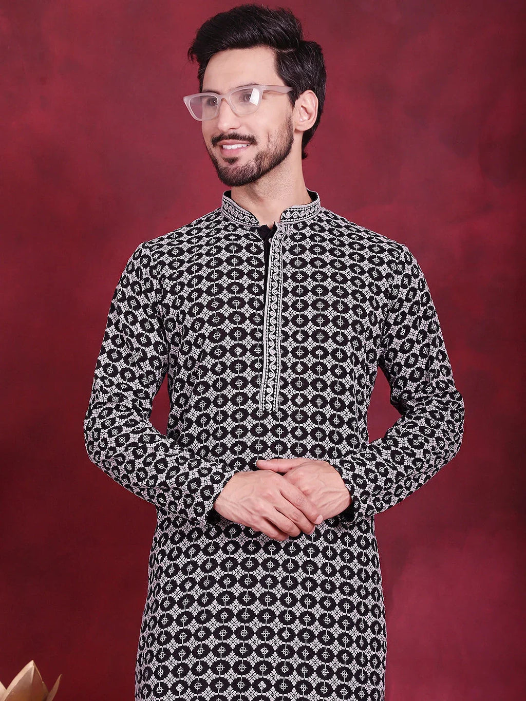 Men's Sequins Embroidered Kurtas ( KO 5023 Grey )