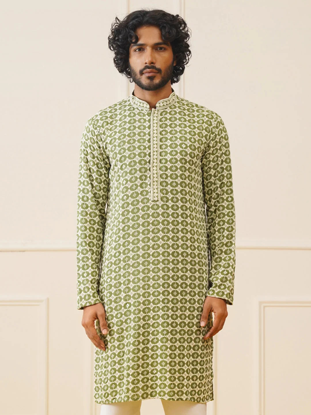Sequins Embroidered Kurtas-KO-5023Mehendi