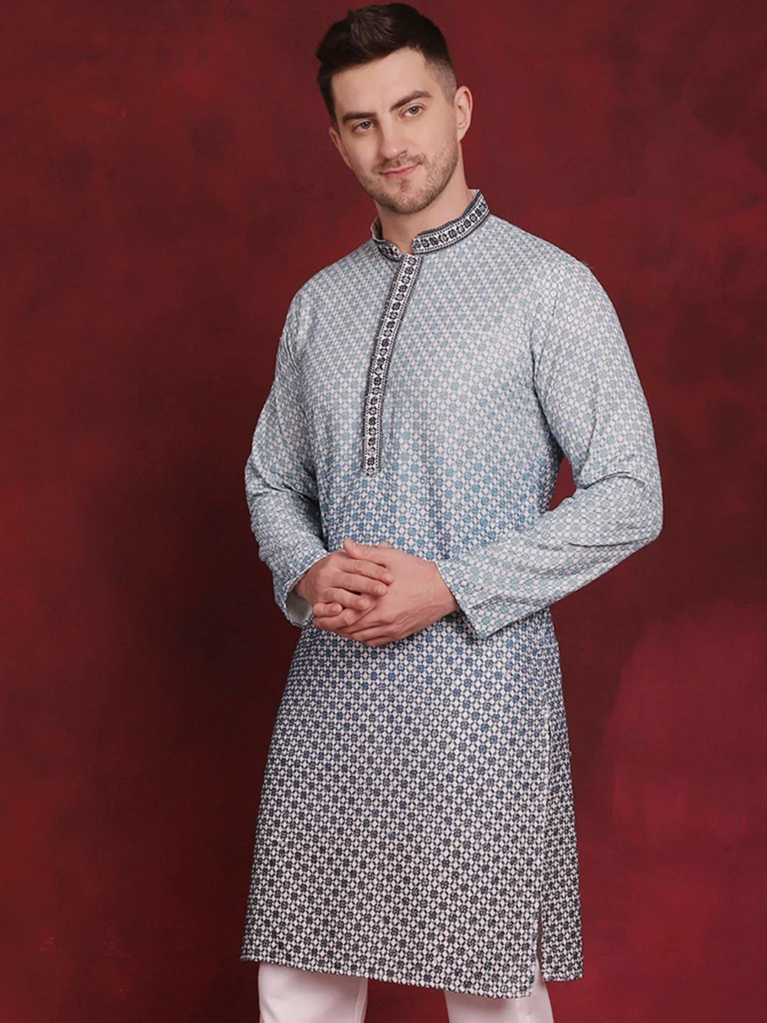 Blue Rayon Solid Indian Wear for Men | DesiQlo India