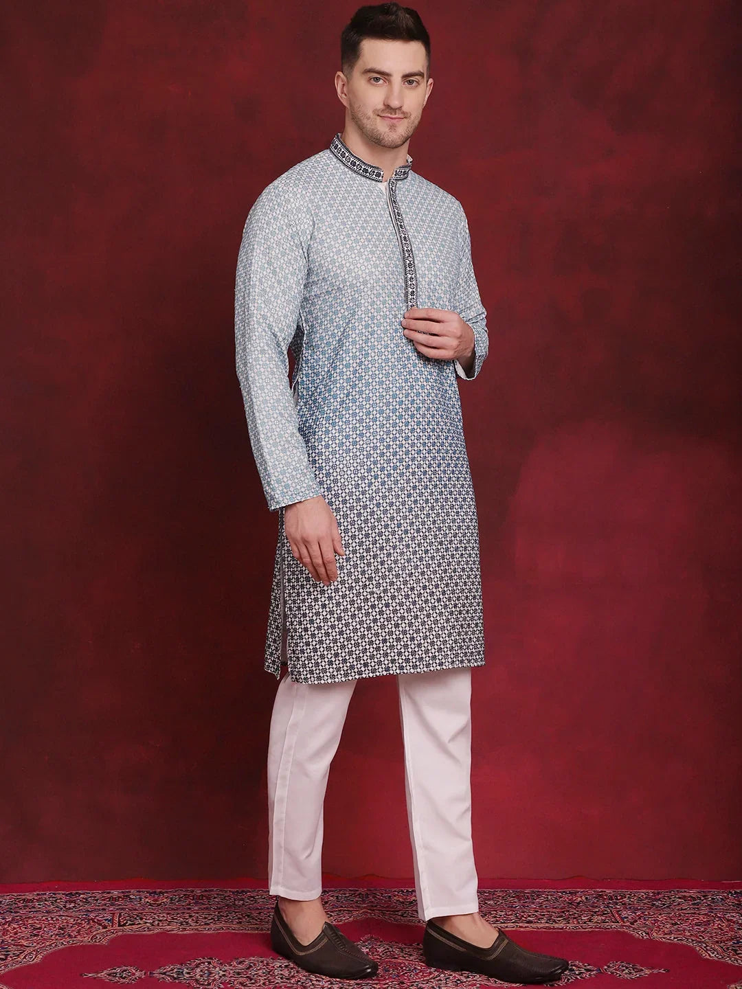 Blue Rayon Solid Indian Wear for Men | DesiQlo India