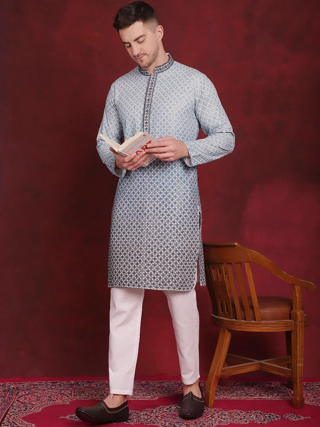 Blue Rayon Solid Indian Wear for Men | DesiQlo India