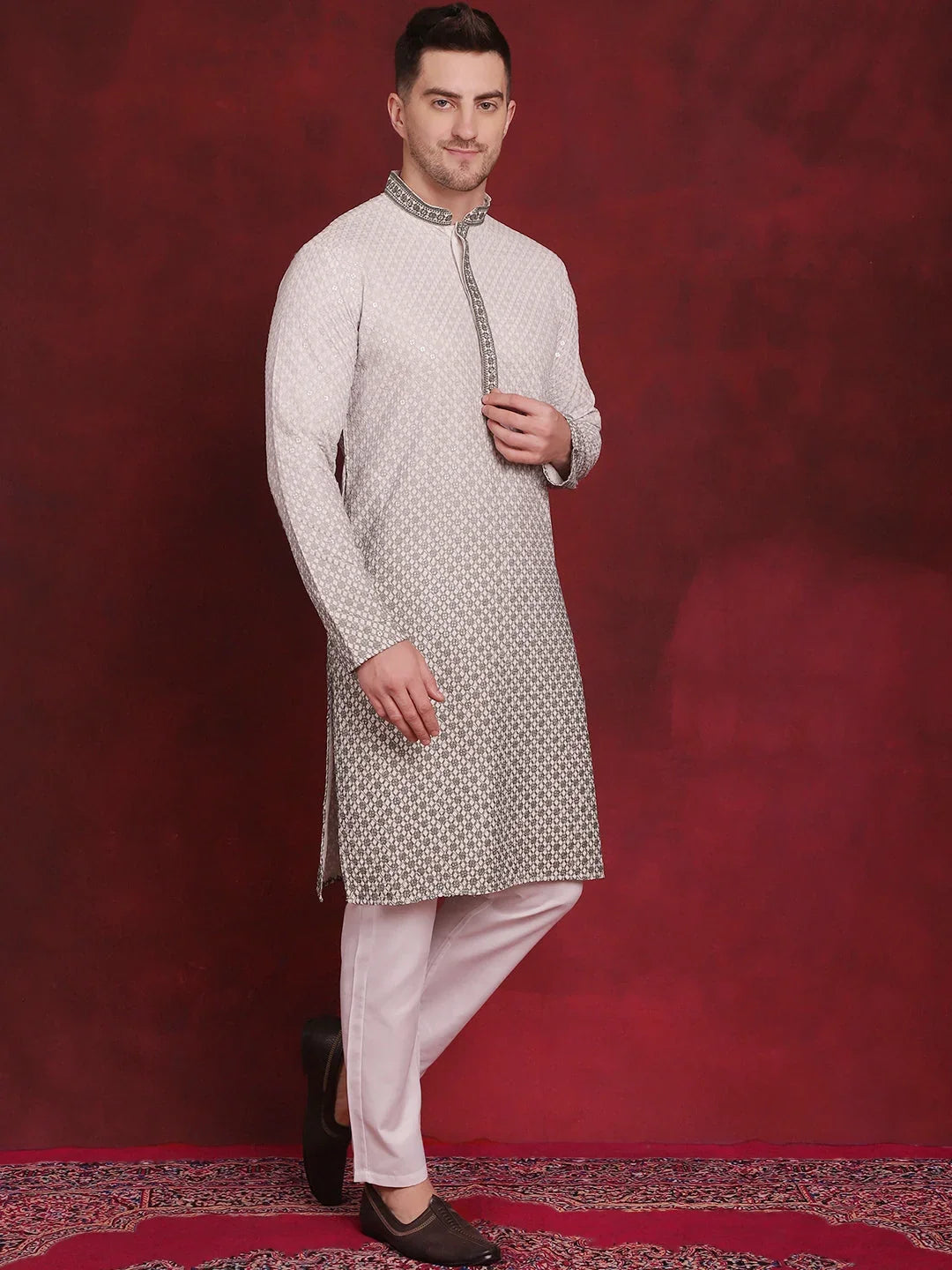 Men Sequins Embroidered Kurtas ( KO 5025Pista )