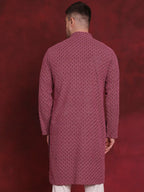 Men Sequin Embroidered Pure Cotton Kurtas ( KO 5028Magenta )