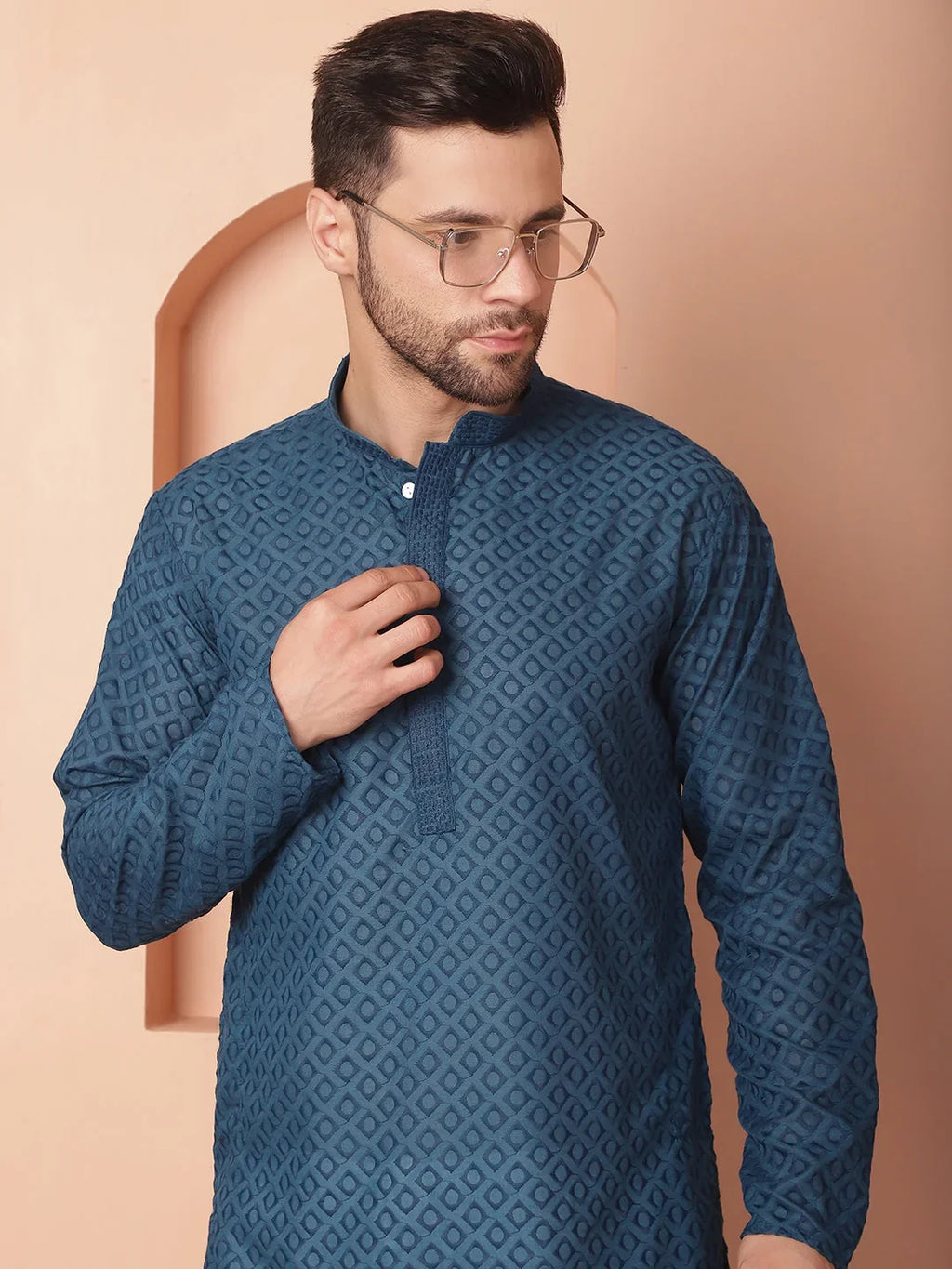 Chikankari Pure Cotton Kurtas-KO-5033Peacock
