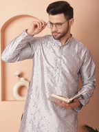 Men's Embroidered Mirror Work Kurtas-KO-5035Grey