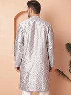 Men's Embroidered Mirror Work Kurtas-KO-5035Grey