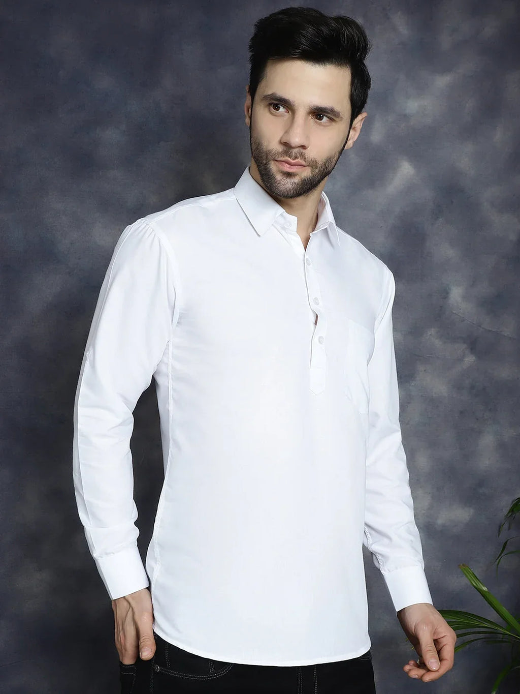 Men's White Solid Short Kurtas ( KO 5037White )