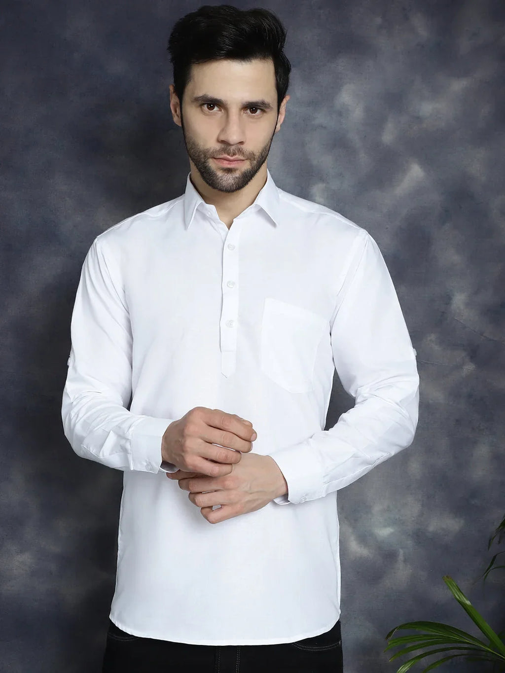 Men's White Solid Short Kurtas ( KO 5037White )