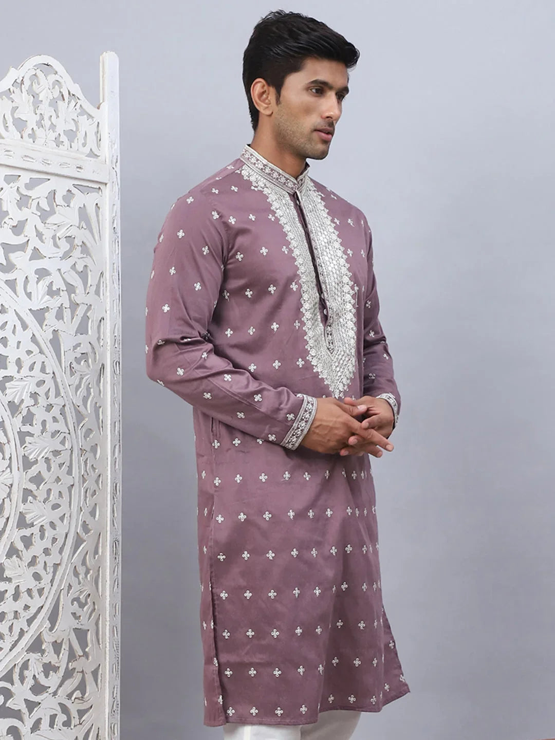 Men's Sequins Embroidered Kurtas-KO-5038Magenta