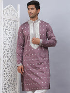 Men's Sequins Embroidered Kurtas-KO-5038Magenta